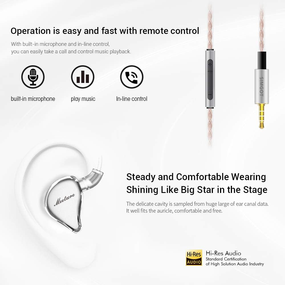 MT1 in Ear Monitor Headphones with Dynamic Driver, Hifi Wired Earbuds Detachable Cable with Mic, Noise Isolating IEM Earphones Clear Sound and Depth, Gaming Earbuds for Phone Computer Tablet