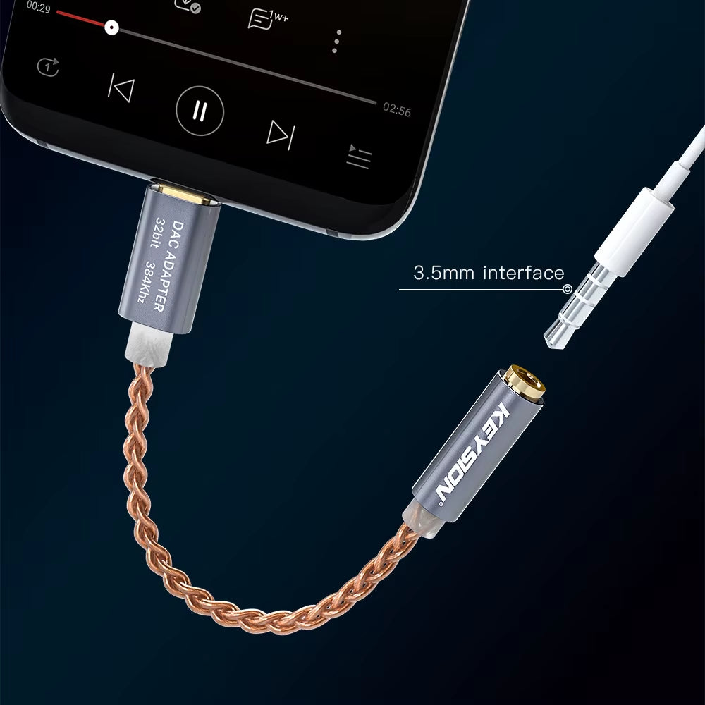 HIFI DAC Earphone Amplifier USB Type C to 3.5Mm Headphone Jack Audio Adapter 32Bit 384Khz Digital Decoder AUX Converter