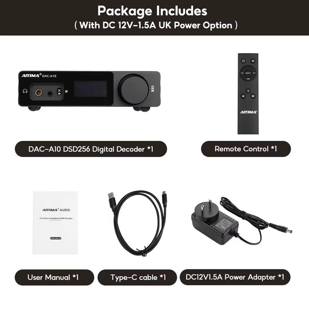DAC-A10 Audio Decoder Headphone Amplifier with Display Screen XMOS208/ESS9018K2M/TPA6120A2 USB DAC Pre Amplifier 16-600Ω