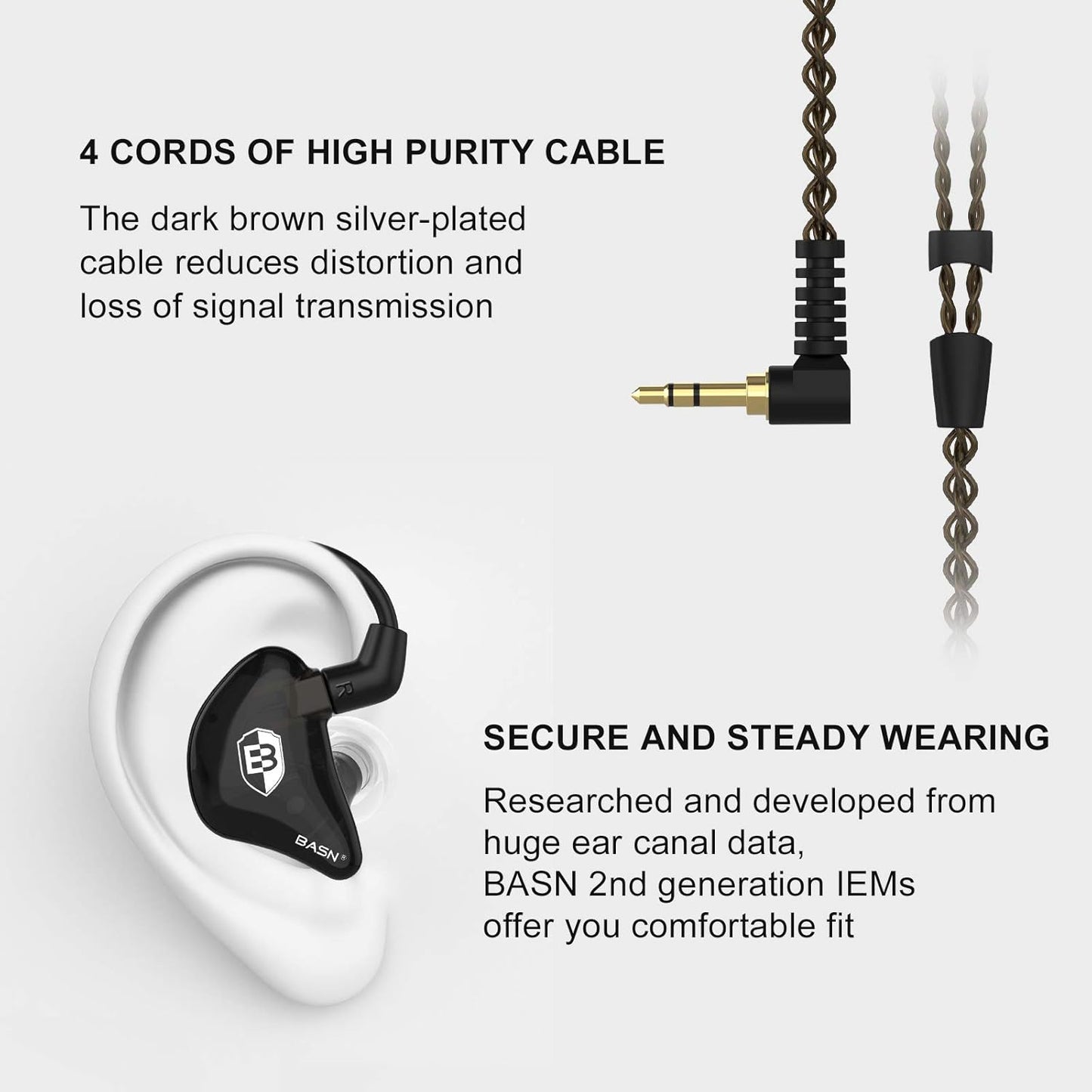 in Ear Monitor Headphones for Musicians, Bsinger 2Nd Generation Sound Isolating Earphones with Dual Dynamic Drivers Detachable MMCX Cable (Black)…