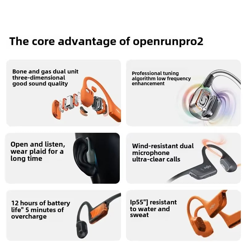 Original Openrun Pro 2 S820 Bluetooth Earphones IP55 Waterproof Bone Conduction Headphones Music Sports Wireless Earbuds