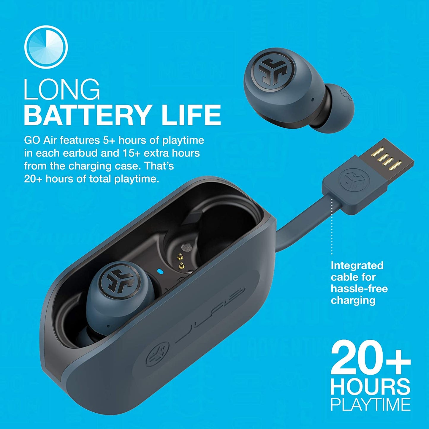 Go Air True Wireless Bluetooth Earbuds + Charging Case, Dual Connect, IP44 Sweat Resistance, Bluetooth 5.0 Connection, 3 EQ Sound Settings Signature, Balanced, Bass Boost (Blue)