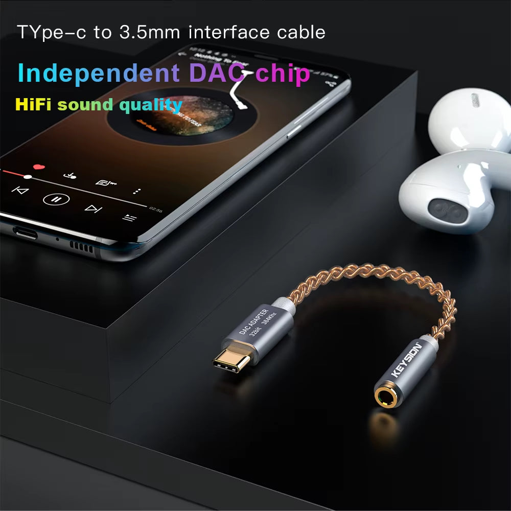 HIFI DAC Earphone Amplifier USB Type C to 3.5Mm Headphone Jack Audio Adapter 32Bit 384Khz Digital Decoder AUX Converter