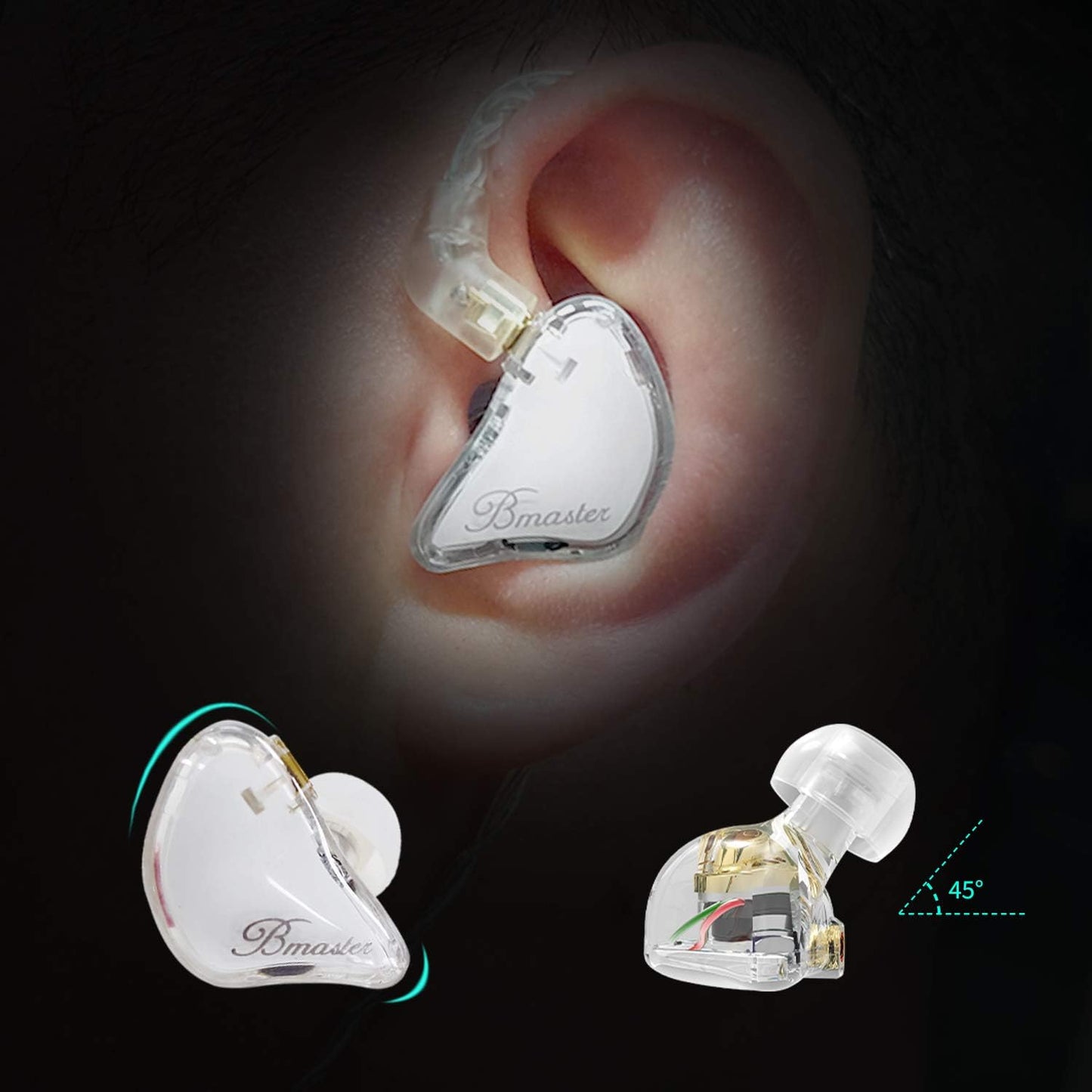 Bmaster Triple Drivers in Ear Monitor Headphone with Two Detachable Cables Fit in Ear Suitable for Audio Engineer, Musician (White)