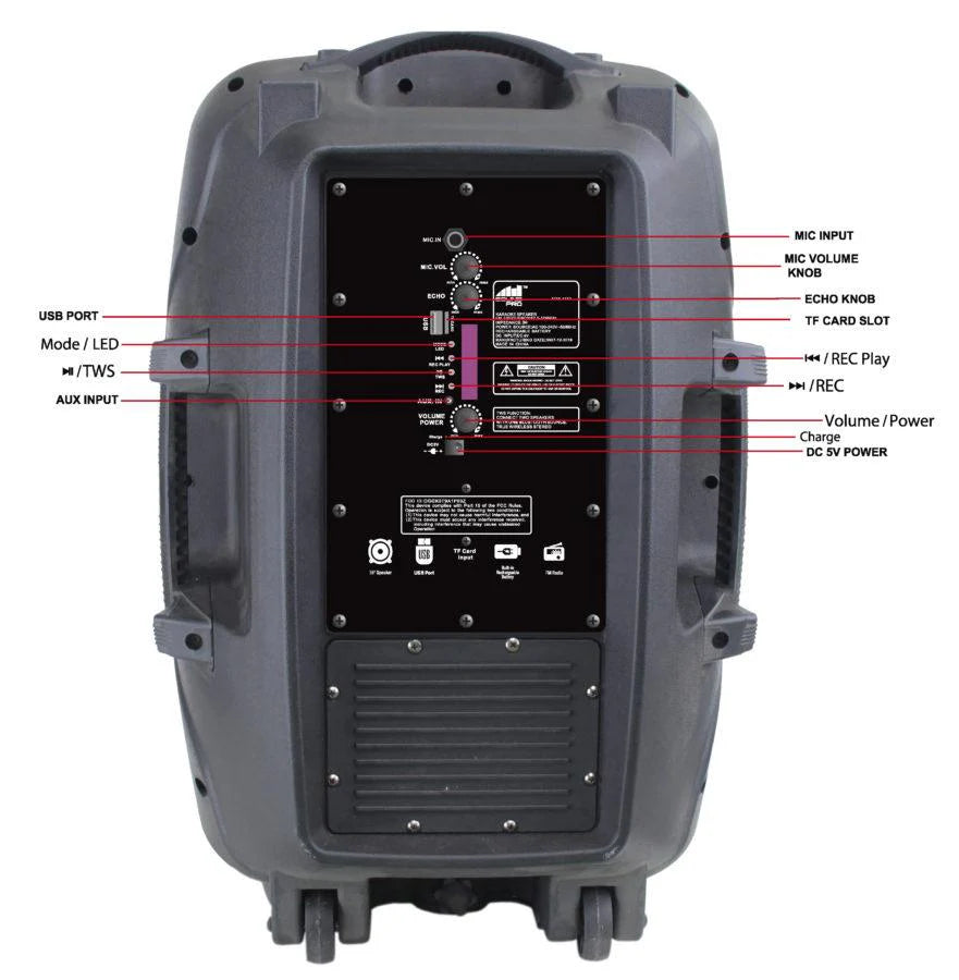 Naxa Portable 15 Inch Bluetooth Party Speaker with Disco Light (NDS-1517)