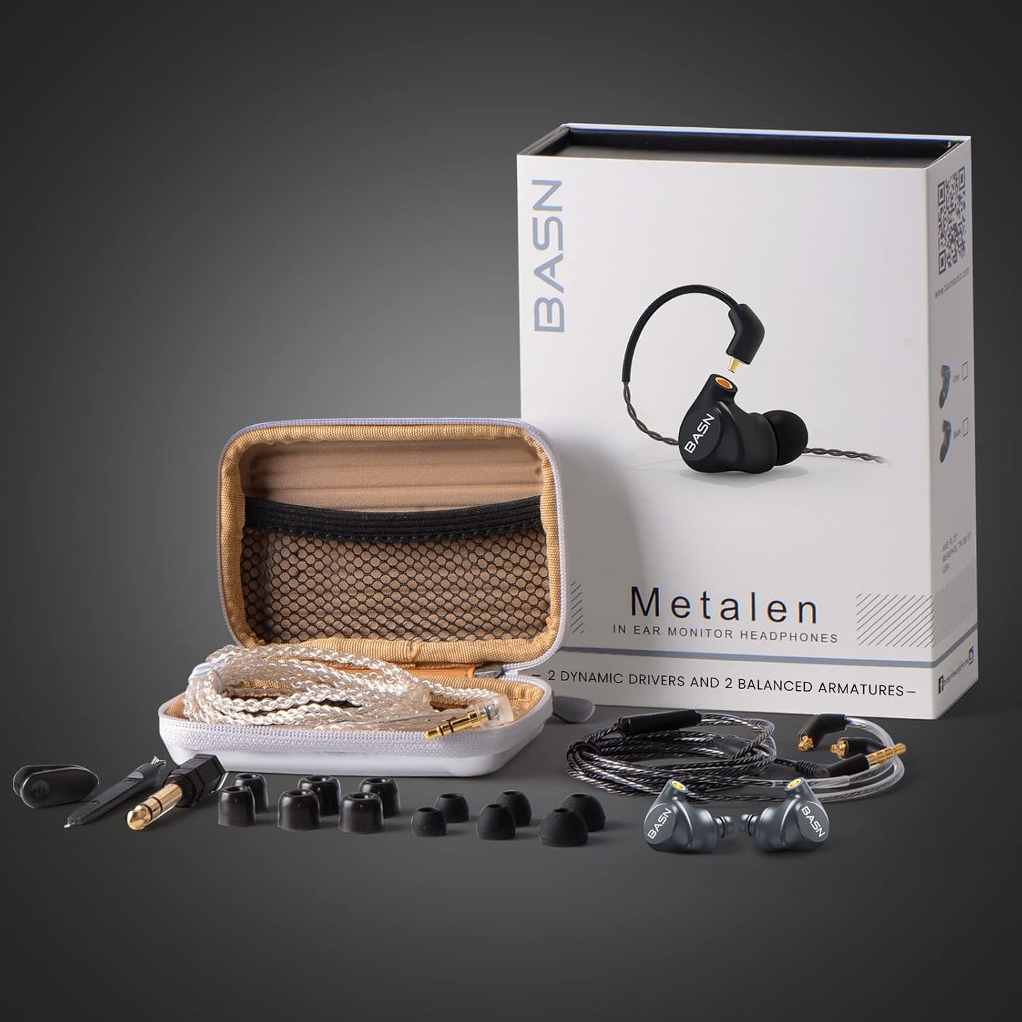 Metalen In-Ear Monitors Headphones,Musicians Noise Isolating 4 Drivers Iems with Deep Bass, Two Detachable MMCX Cables with Case for Singers,Drummers,Bassists(Gray)