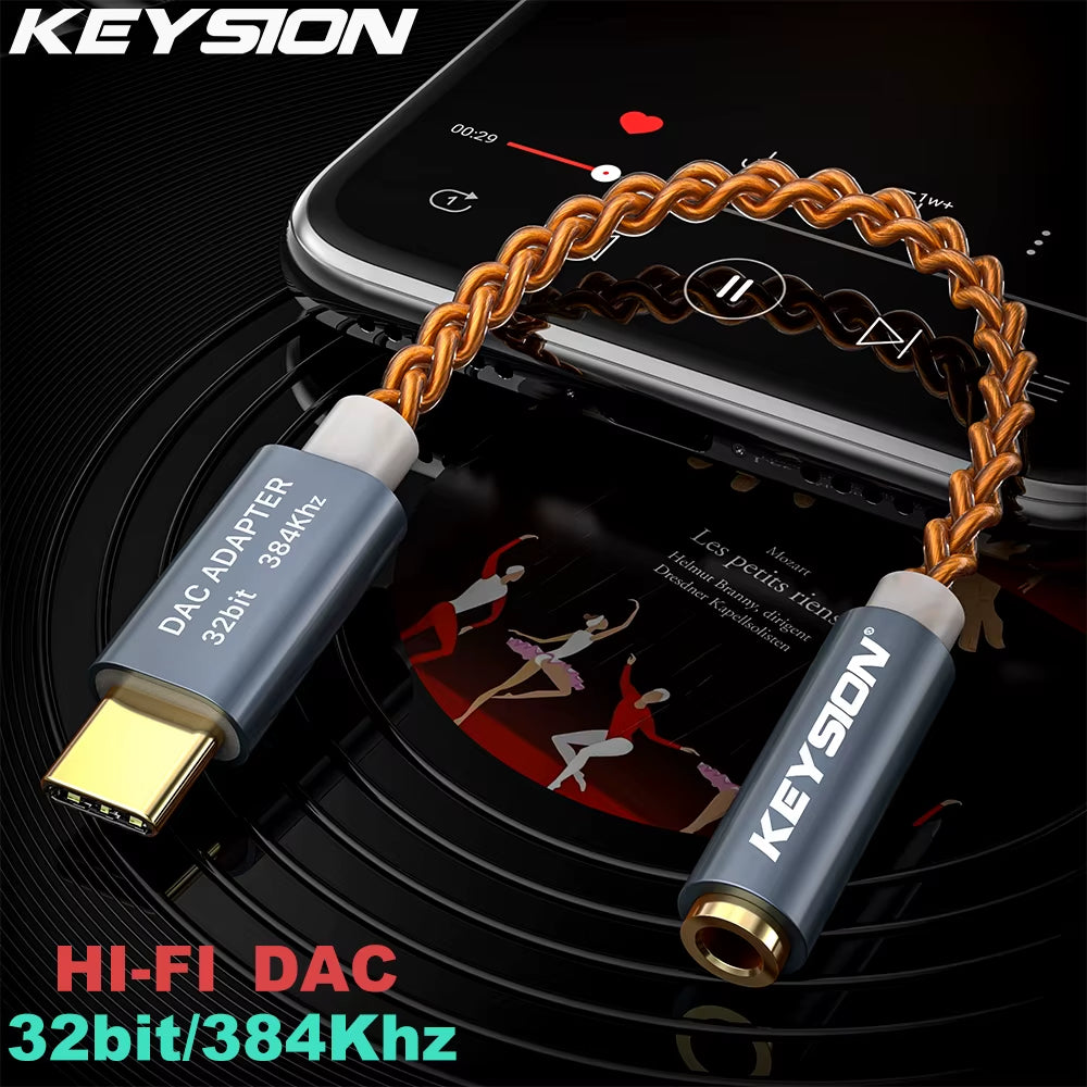 HIFI DAC Earphone Amplifier USB Type C to 3.5Mm Headphone Jack Audio Adapter 32Bit 384Khz Digital Decoder AUX Converter