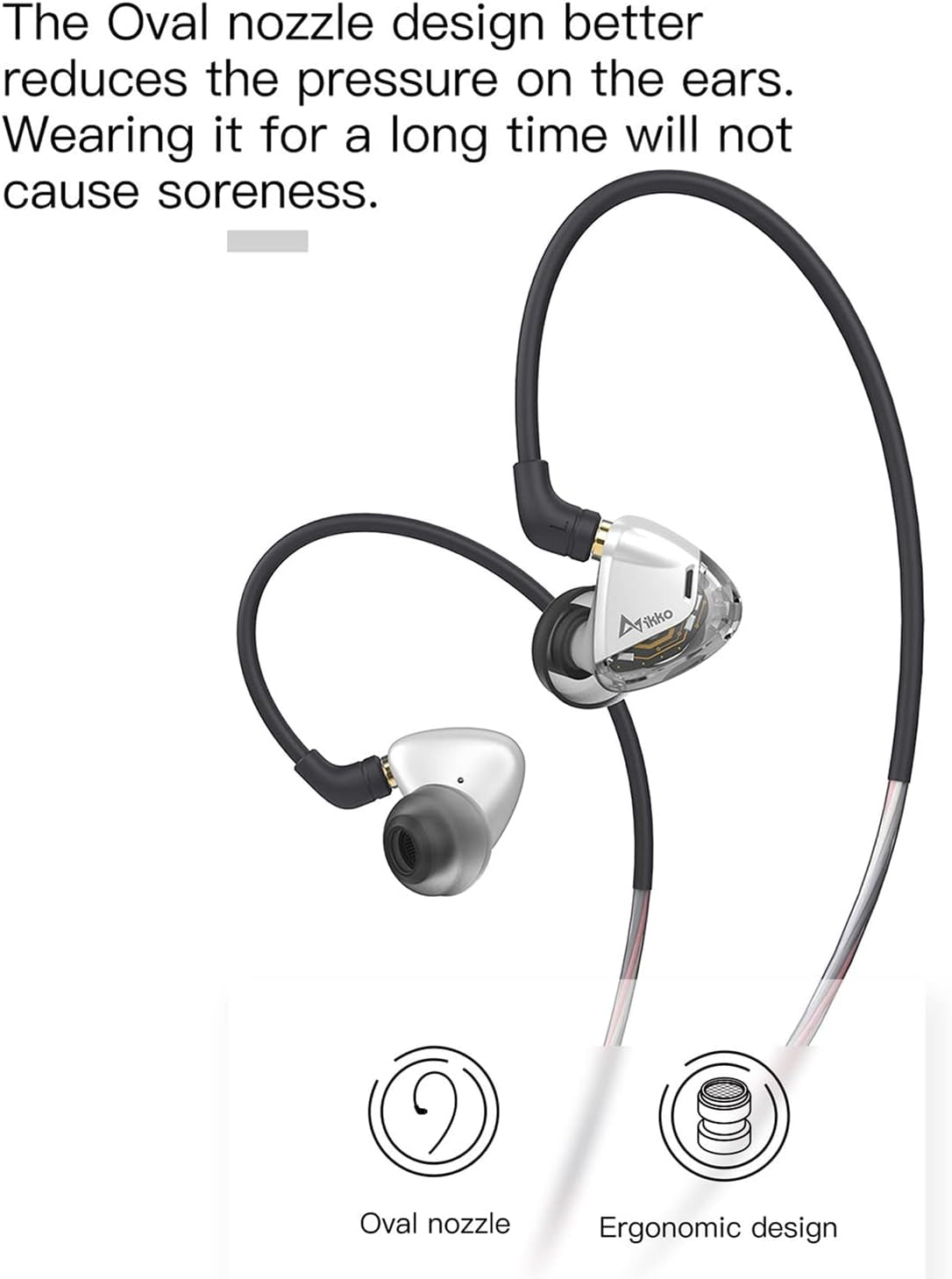 IKKO OH02 In-Ear Monitor, Detachable Design 8Mm Nano Diaphragm Single Dynamatic Driver IEM Earphone (Silver)