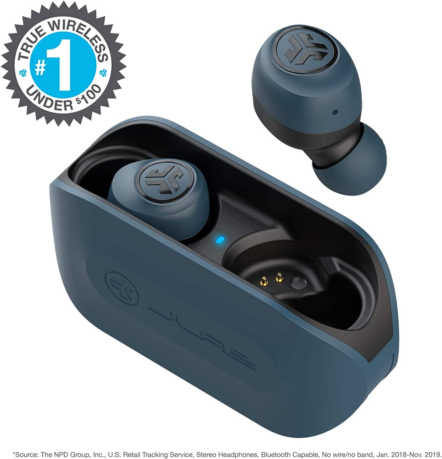 Go Air True Wireless Bluetooth Earbuds + Charging Case, Dual Connect, IP44 Sweat Resistance, Bluetooth 5.0 Connection, 3 EQ Sound Settings Signature, Balanced, Bass Boost (Blue)
