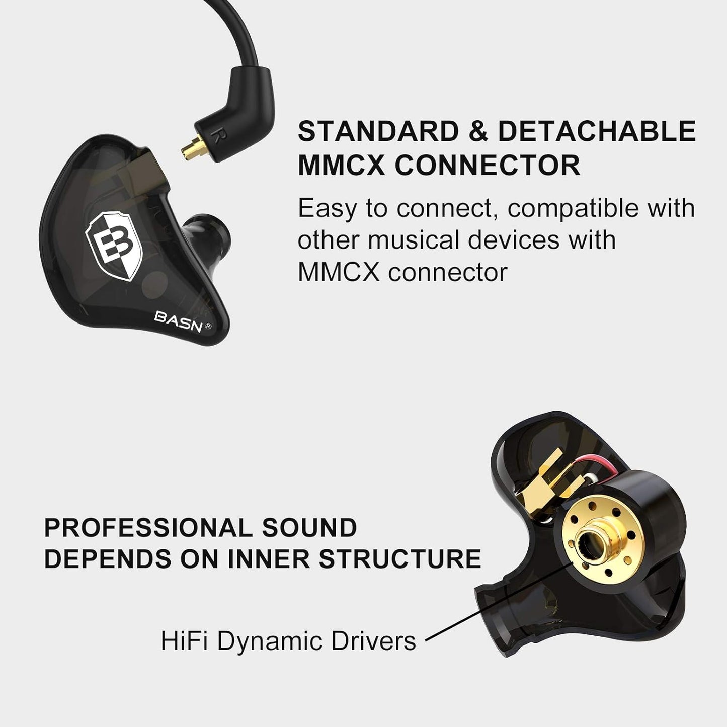 in Ear Monitor Headphones for Musicians, Bsinger 2Nd Generation Sound Isolating Earphones with Dual Dynamic Drivers Detachable MMCX Cable (Black)…