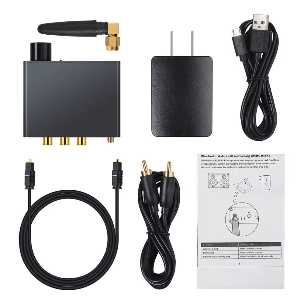 192Khz Bluetooth-Compatible DAC Converter with Headphone Amplifier 3.5Mm Audio Adapter DAC Digital to Analog Converter